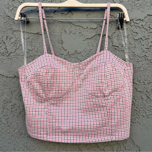 Just Polly Tops - Just Polly Pink Houndstooth Crop Top Size L